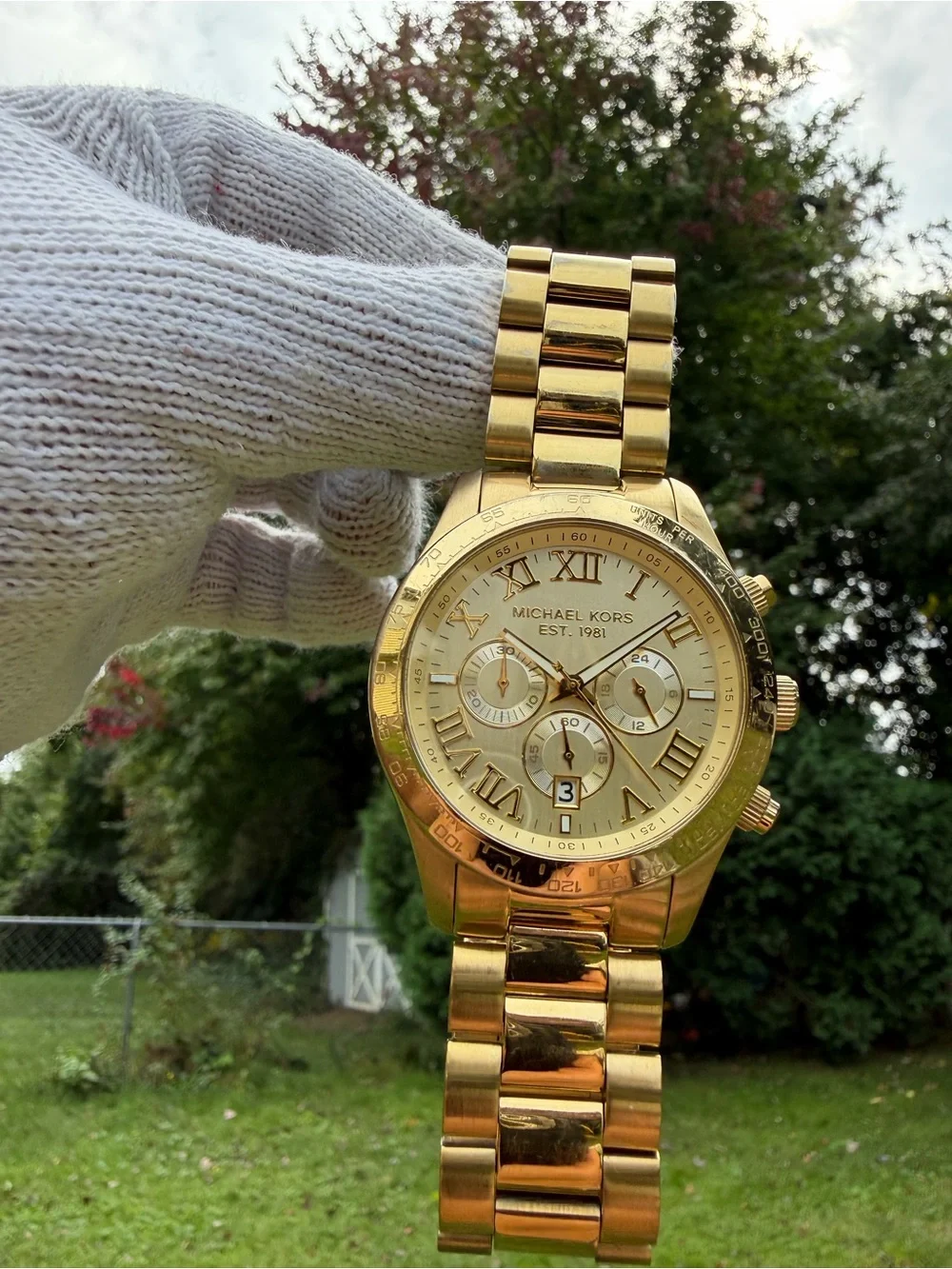 Michael Kors Layton MK8214 Gold-Tone Unisex Chronograph Roman Numeral Dial Watch